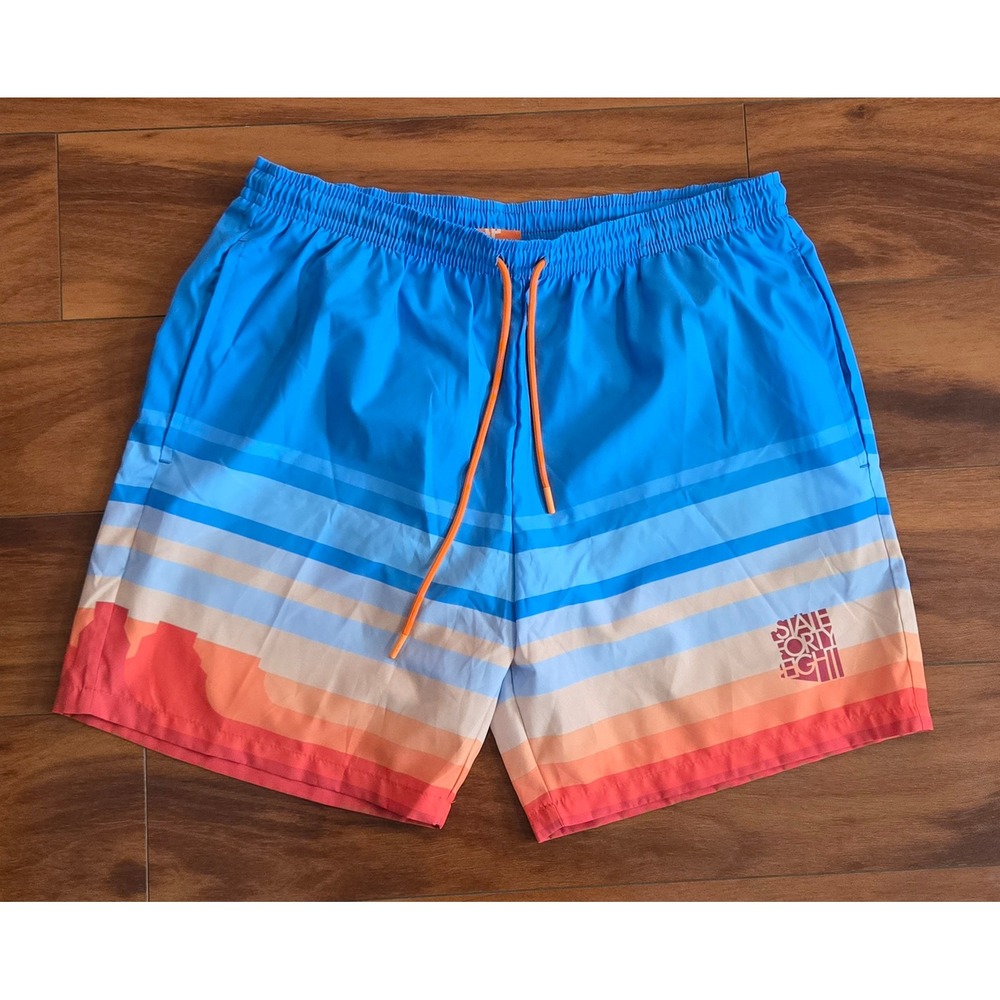 State Forty Eight Mens Blue Sunset Stripe Arizona Desert Swim‎ Trunks Size Large